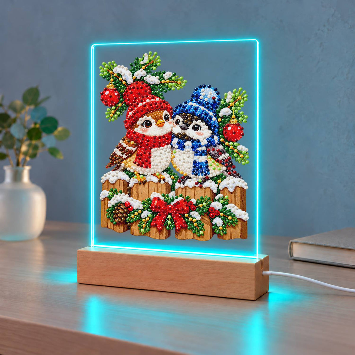 Winter Birds in Knit Bobble Hats (Light-Up Pearl Painting)