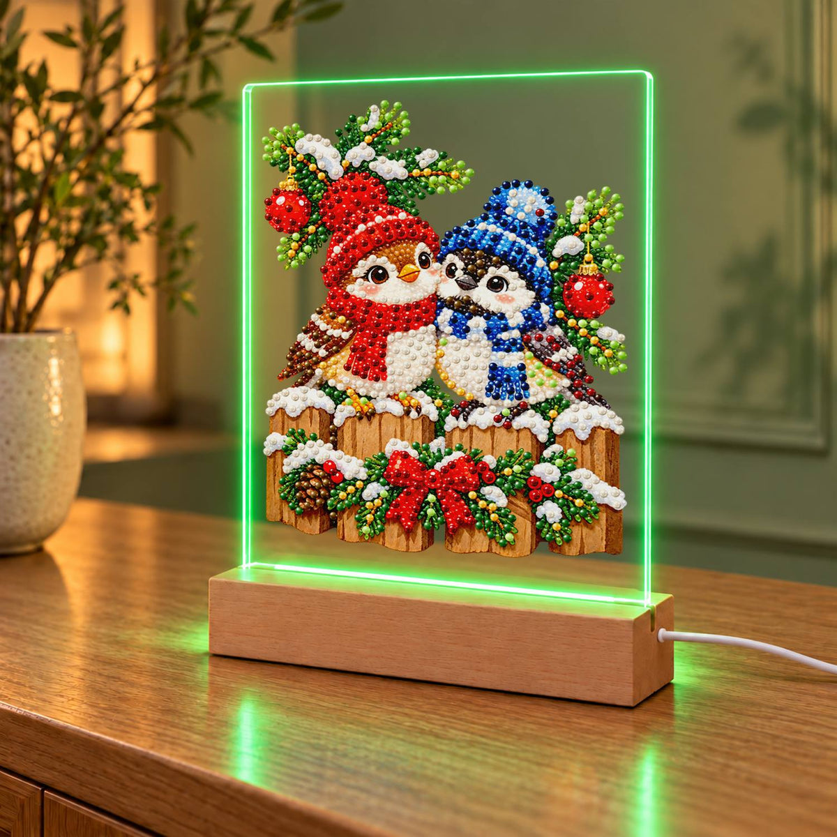 Winter Birds in Knit Bobble Hats (Light-Up Pearl Painting)