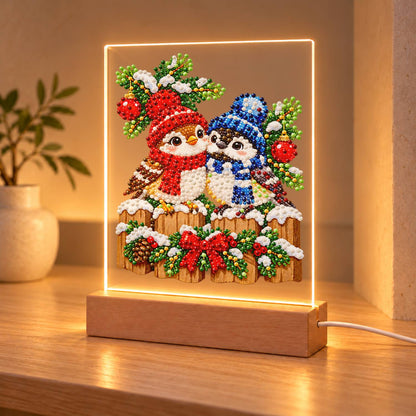 Winter Birds in Knit Bobble Hats (Light-Up Pearl Painting)