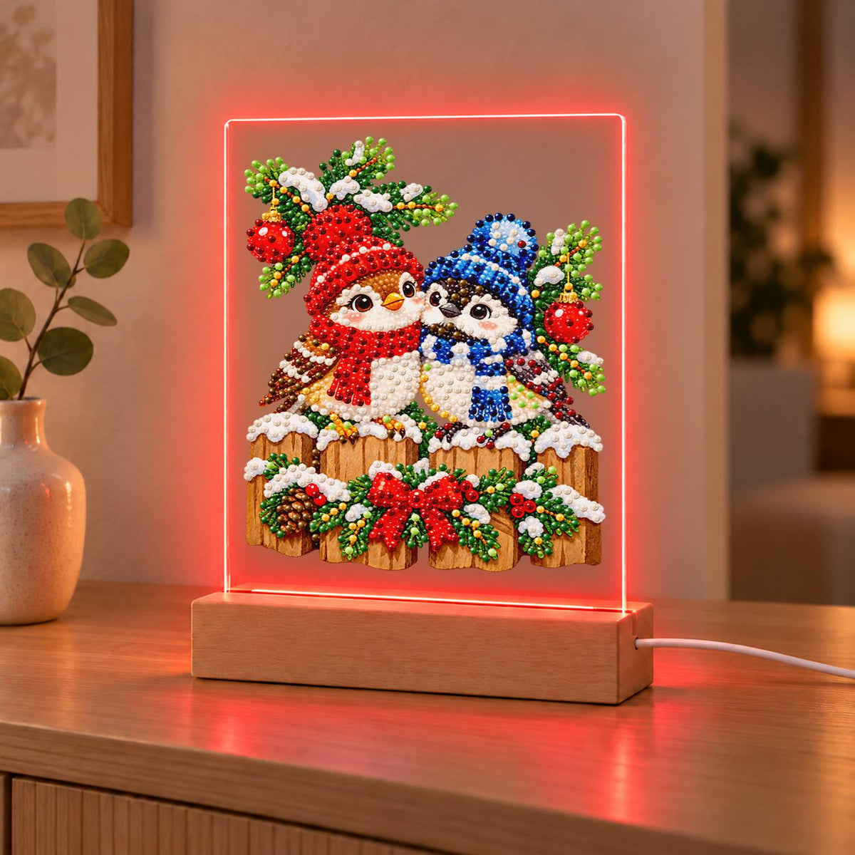 Winter Birds in Knit Bobble Hats (Light-Up Pearl Painting)