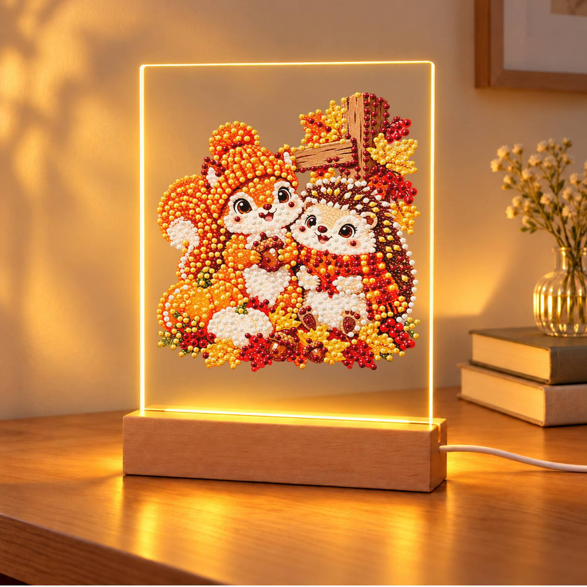 Squirrel and Hedgehog Fall Hug (Light-Up Pearl Painting)