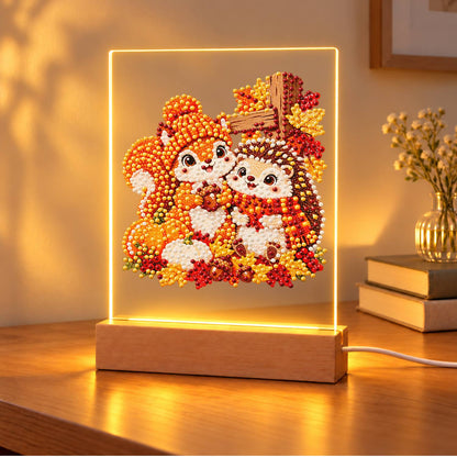 Squirrel and Hedgehog Fall Hug (Light-Up Pearl Painting)