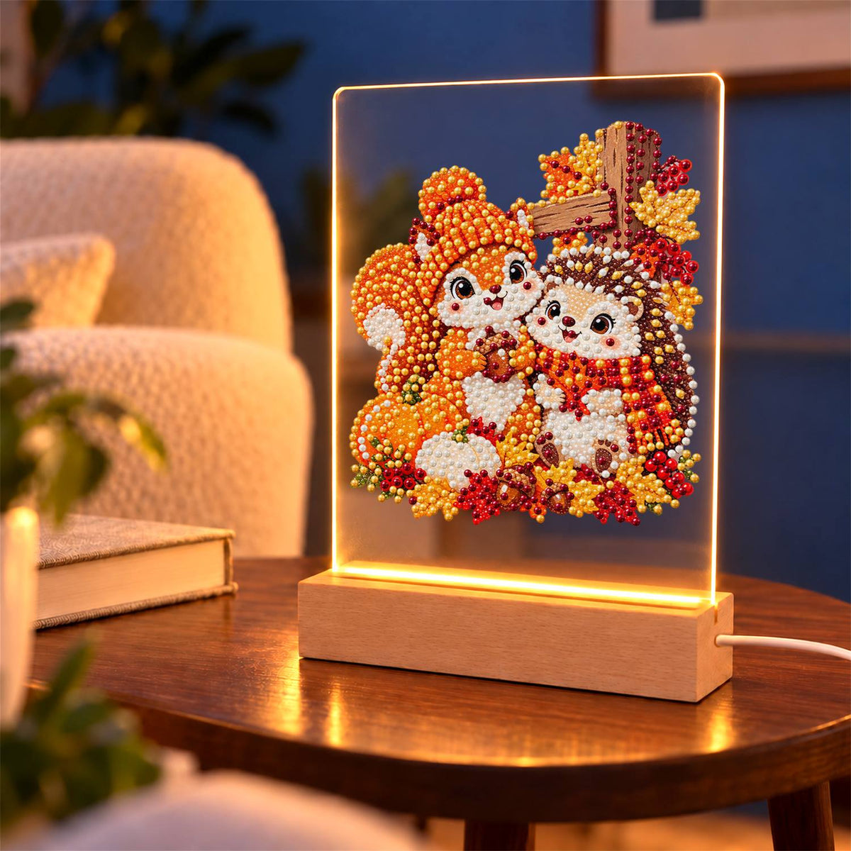 Squirrel and Hedgehog Fall Hug (Light-Up Pearl Painting)