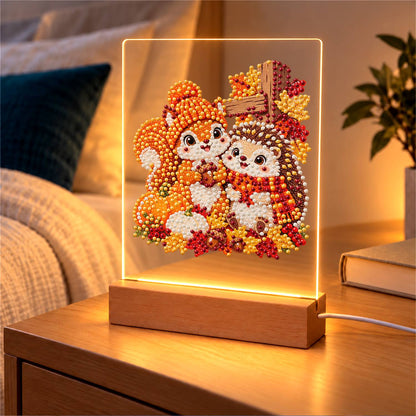 Squirrel and Hedgehog Fall Hug (Light-Up Pearl Painting)