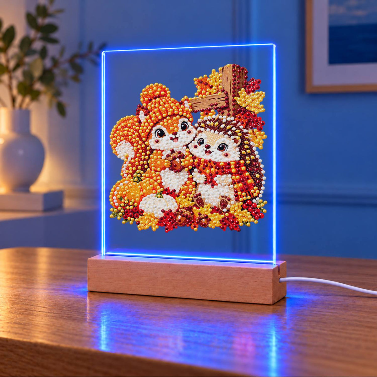 Squirrel and Hedgehog Fall Hug (Light-Up Pearl Painting)