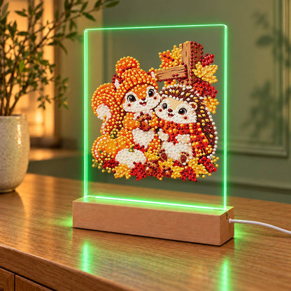 Squirrel and Hedgehog Fall Hug (Light-Up Pearl Painting)