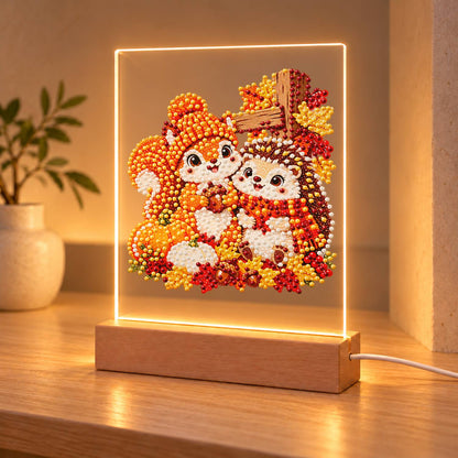 Squirrel and Hedgehog Fall Hug (Light-Up Pearl Painting)