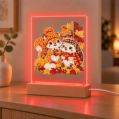 Squirrel and Hedgehog Fall Hug (Light-Up Pearl Painting)