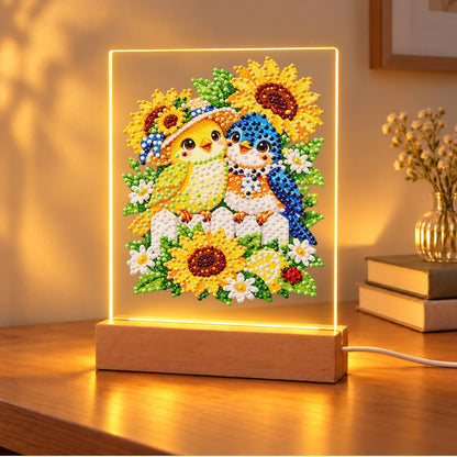 Songbird Friends in Sunflowers (Light-Up Pearl Painting)