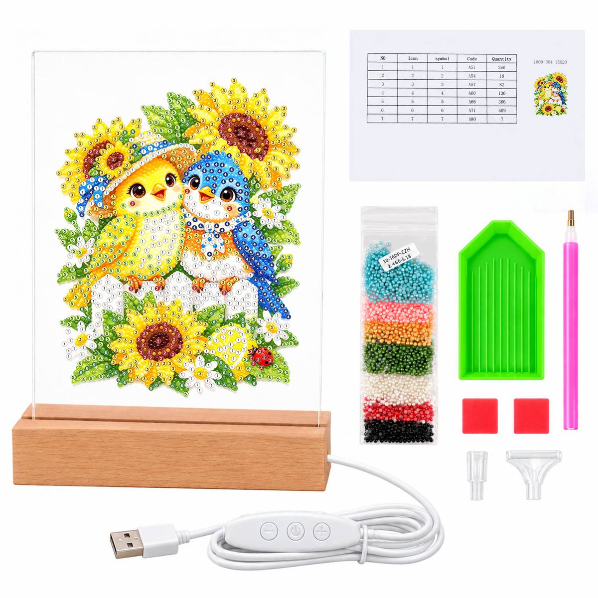 Songbird Friends in Sunflowers (Light-Up Pearl Painting)