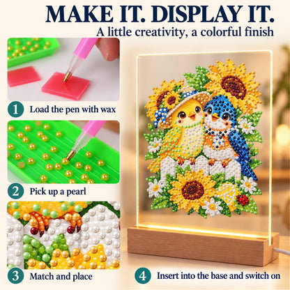 Songbird Friends in Sunflowers (Light-Up Pearl Painting)