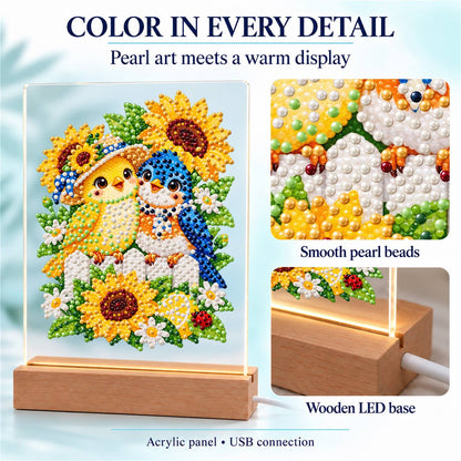 Songbird Friends in Sunflowers (Light-Up Pearl Painting)