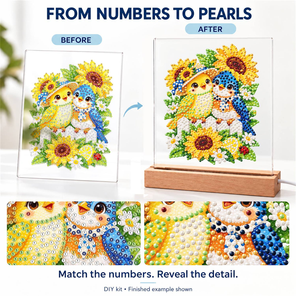 Songbird Friends in Sunflowers (Light-Up Pearl Painting)