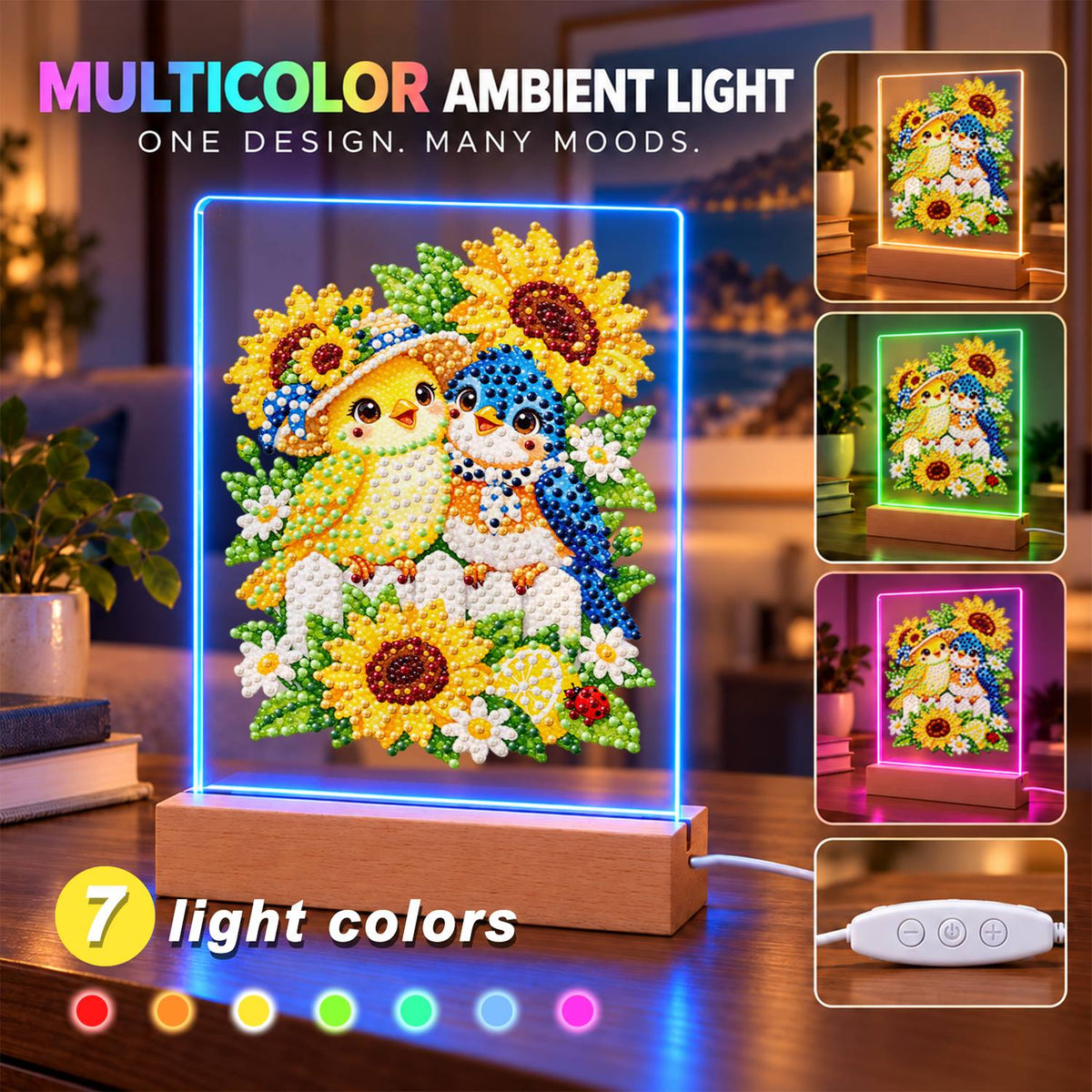 Songbird Friends in Sunflowers (Light-Up Pearl Painting)