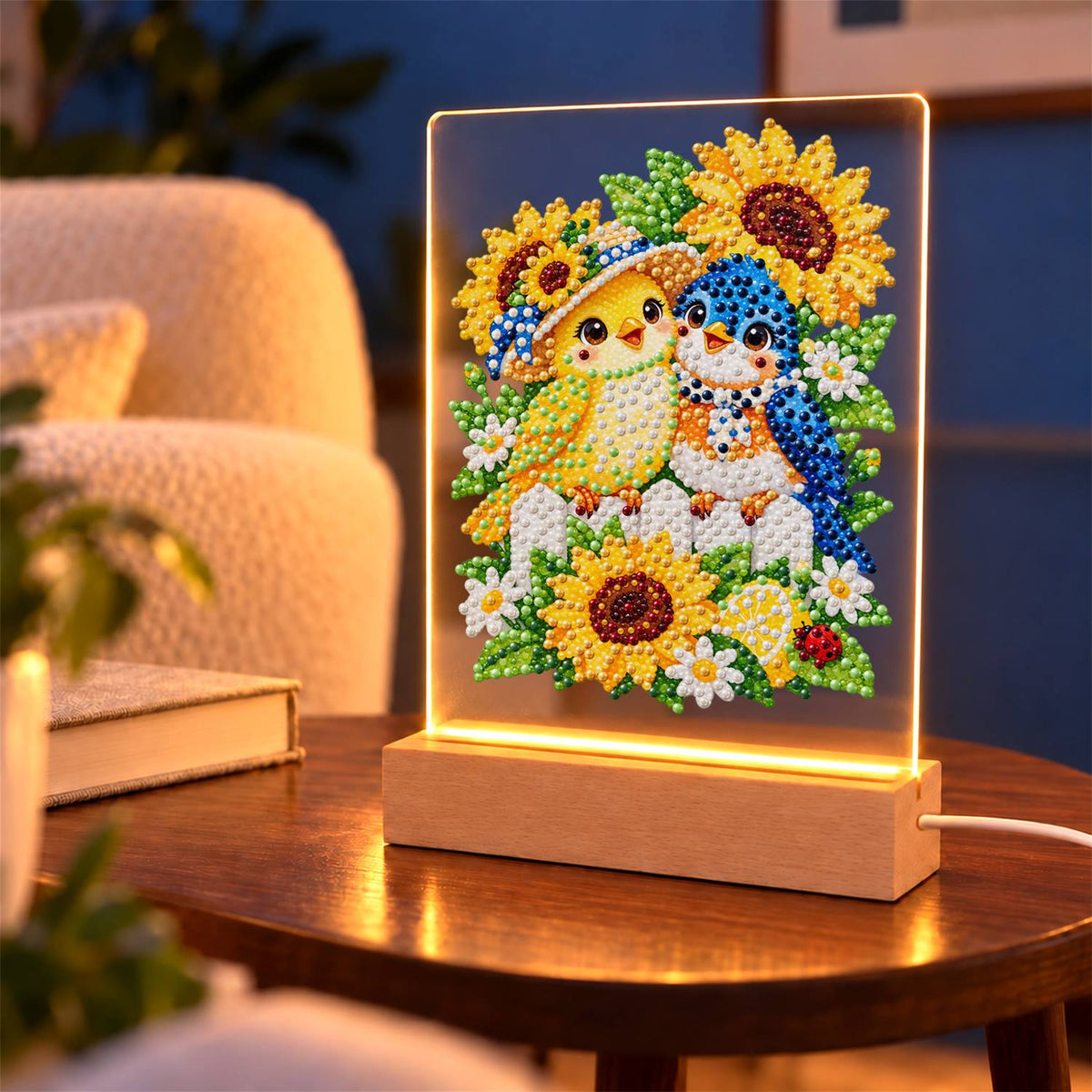 Songbird Friends in Sunflowers (Light-Up Pearl Painting)
