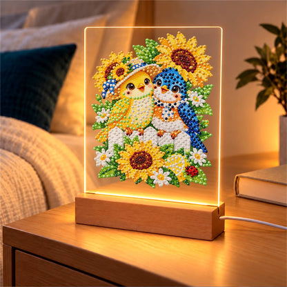 Songbird Friends in Sunflowers (Light-Up Pearl Painting)