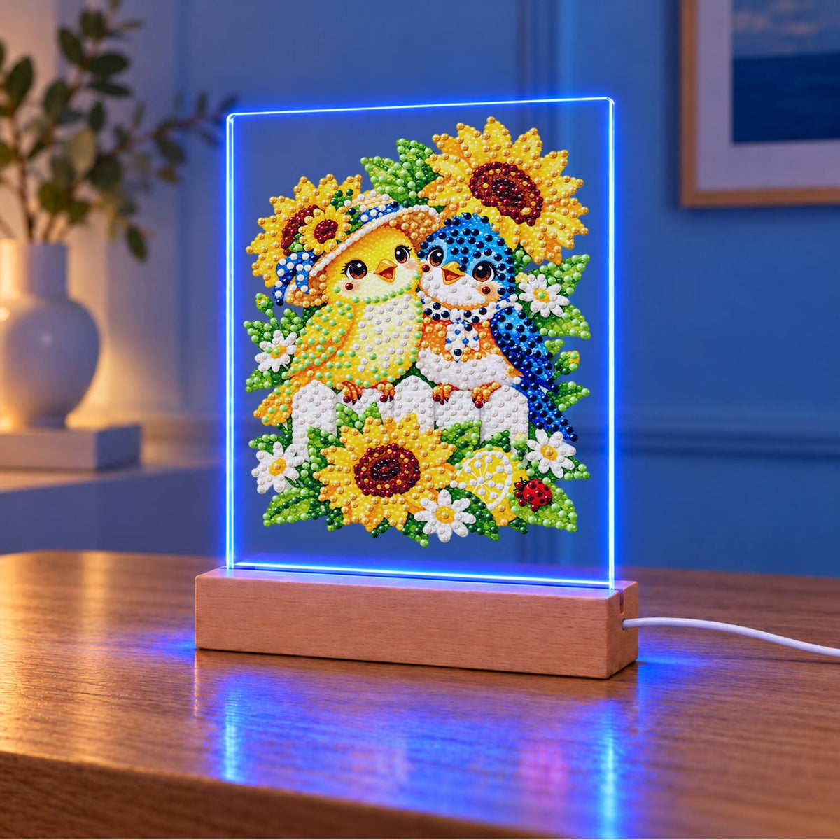 Songbird Friends in Sunflowers (Light-Up Pearl Painting)