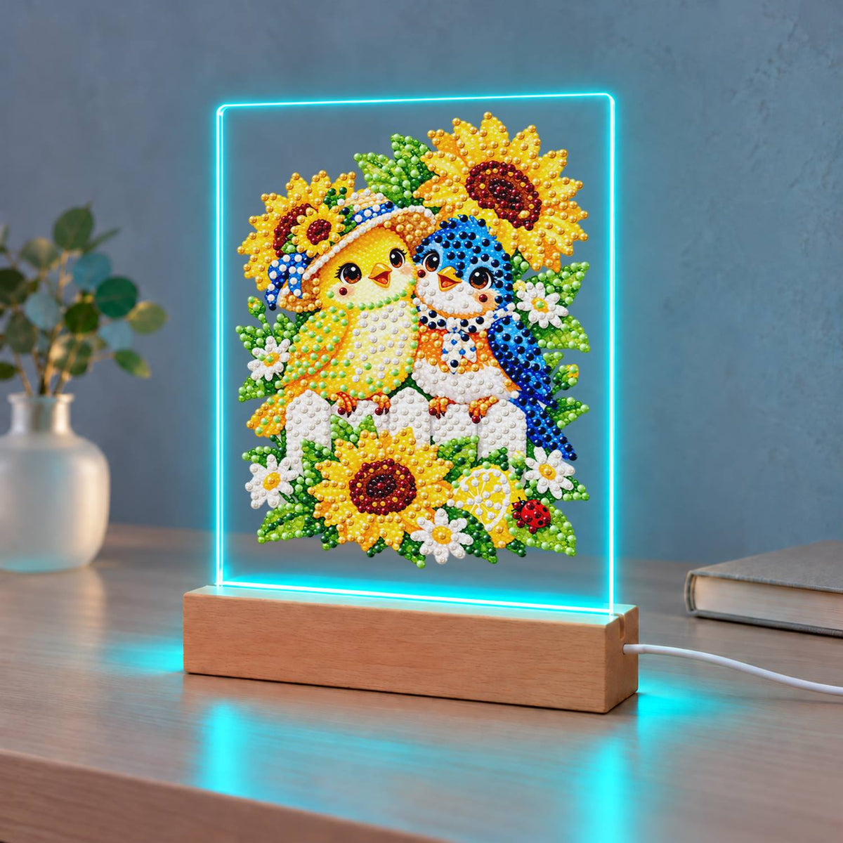 Songbird Friends in Sunflowers (Light-Up Pearl Painting)