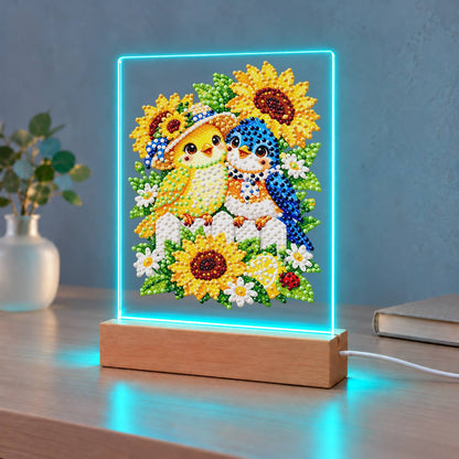Songbird Friends in Sunflowers (Light-Up Pearl Painting)