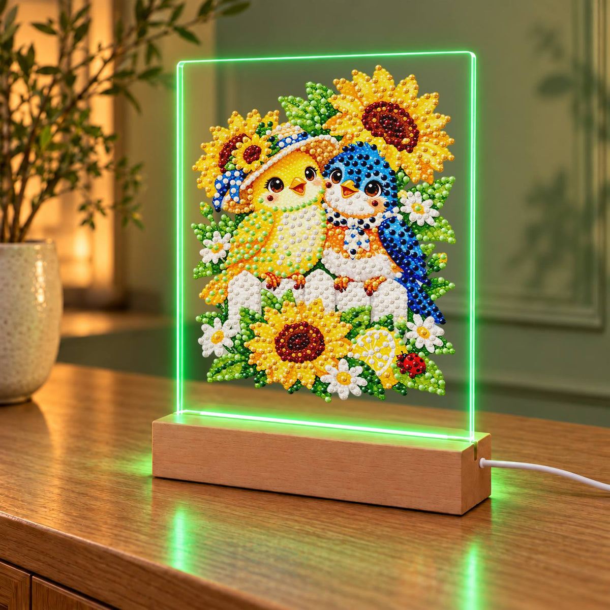 Songbird Friends in Sunflowers (Light-Up Pearl Painting)