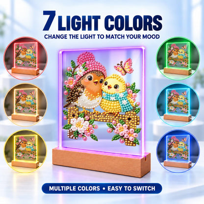 Pink-Hatted Robin and Chick (Light-Up Pearl Painting)