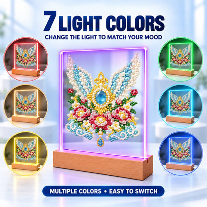 Winged Sapphire and Pink Roses (Light-Up Pearl Painting)