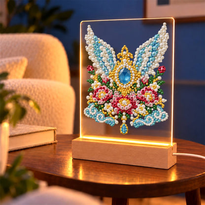 Winged Sapphire and Pink Roses (Light-Up Pearl Painting)