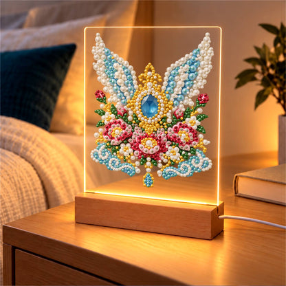 Winged Sapphire and Pink Roses (Light-Up Pearl Painting)