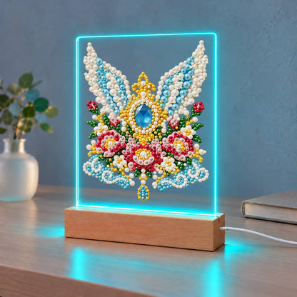 Winged Sapphire and Pink Roses (Light-Up Pearl Painting)