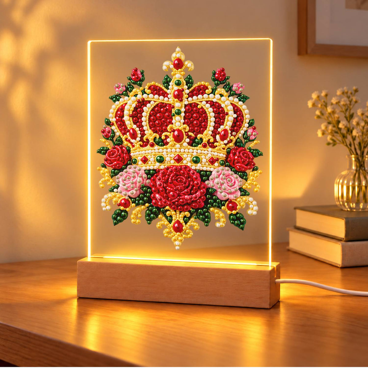 Royal Crown in Red Roses (Light-Up Pearl Painting)