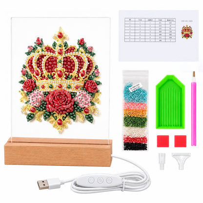Royal Crown in Red Roses (Light-Up Pearl Painting)