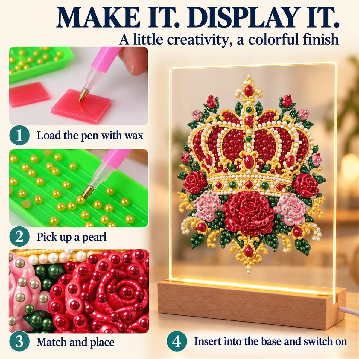 Royal Crown in Red Roses (Light-Up Pearl Painting)