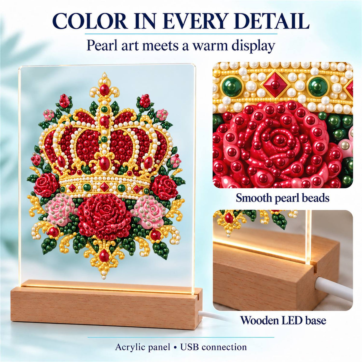 Royal Crown in Red Roses (Light-Up Pearl Painting)