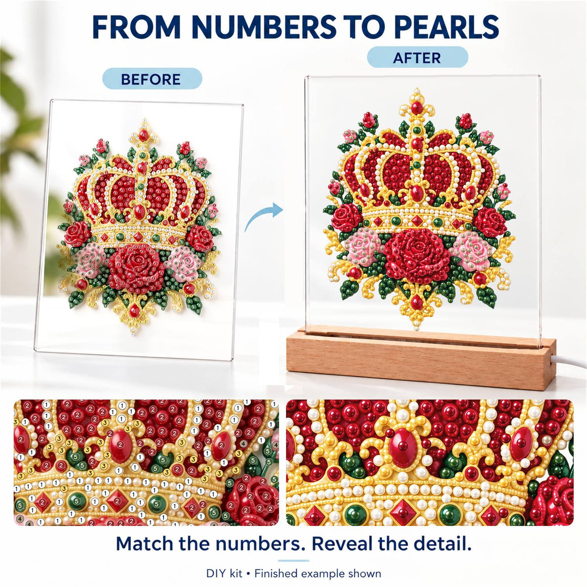 Royal Crown in Red Roses (Light-Up Pearl Painting)