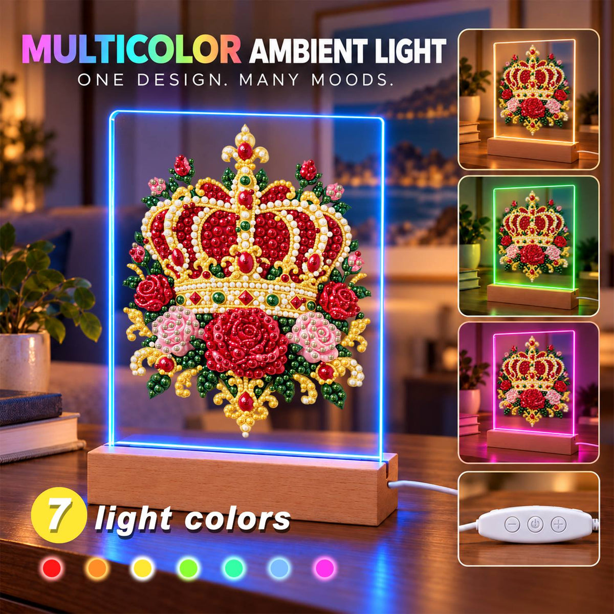 Royal Crown in Red Roses (Light-Up Pearl Painting)