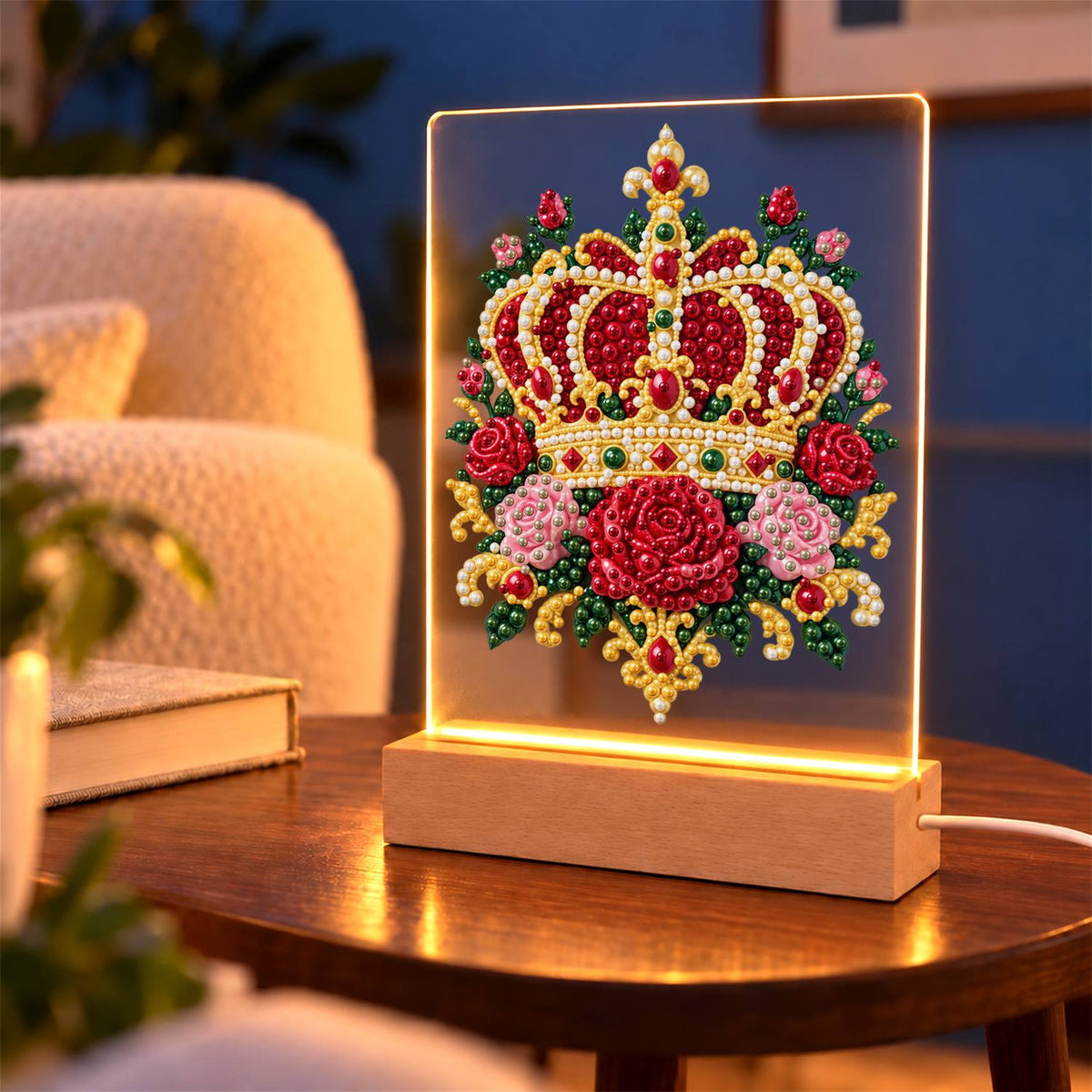 Royal Crown in Red Roses (Light-Up Pearl Painting)