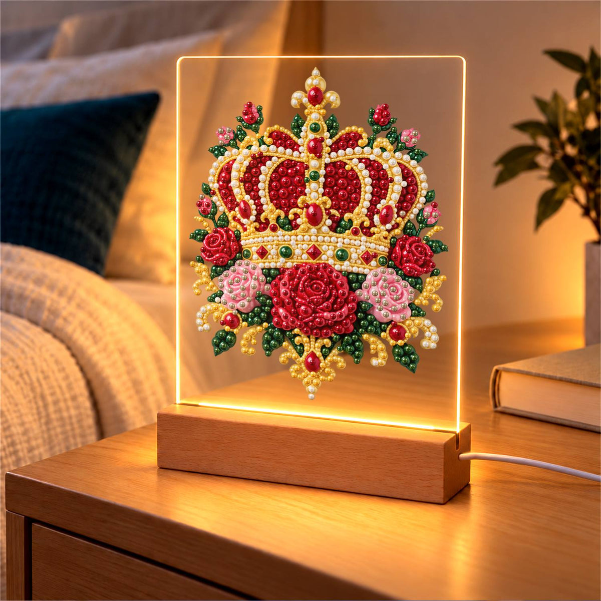 Royal Crown in Red Roses (Light-Up Pearl Painting)