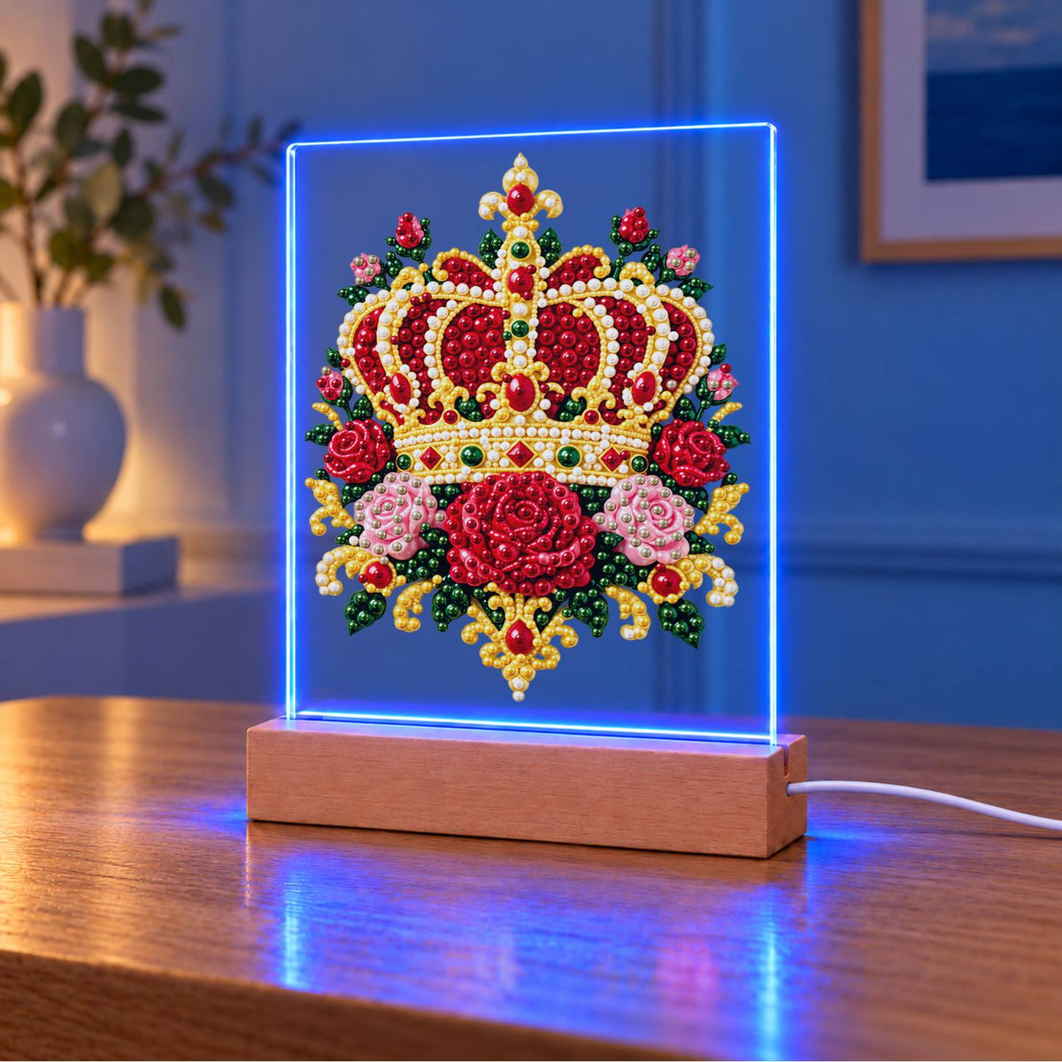 Royal Crown in Red Roses (Light-Up Pearl Painting)