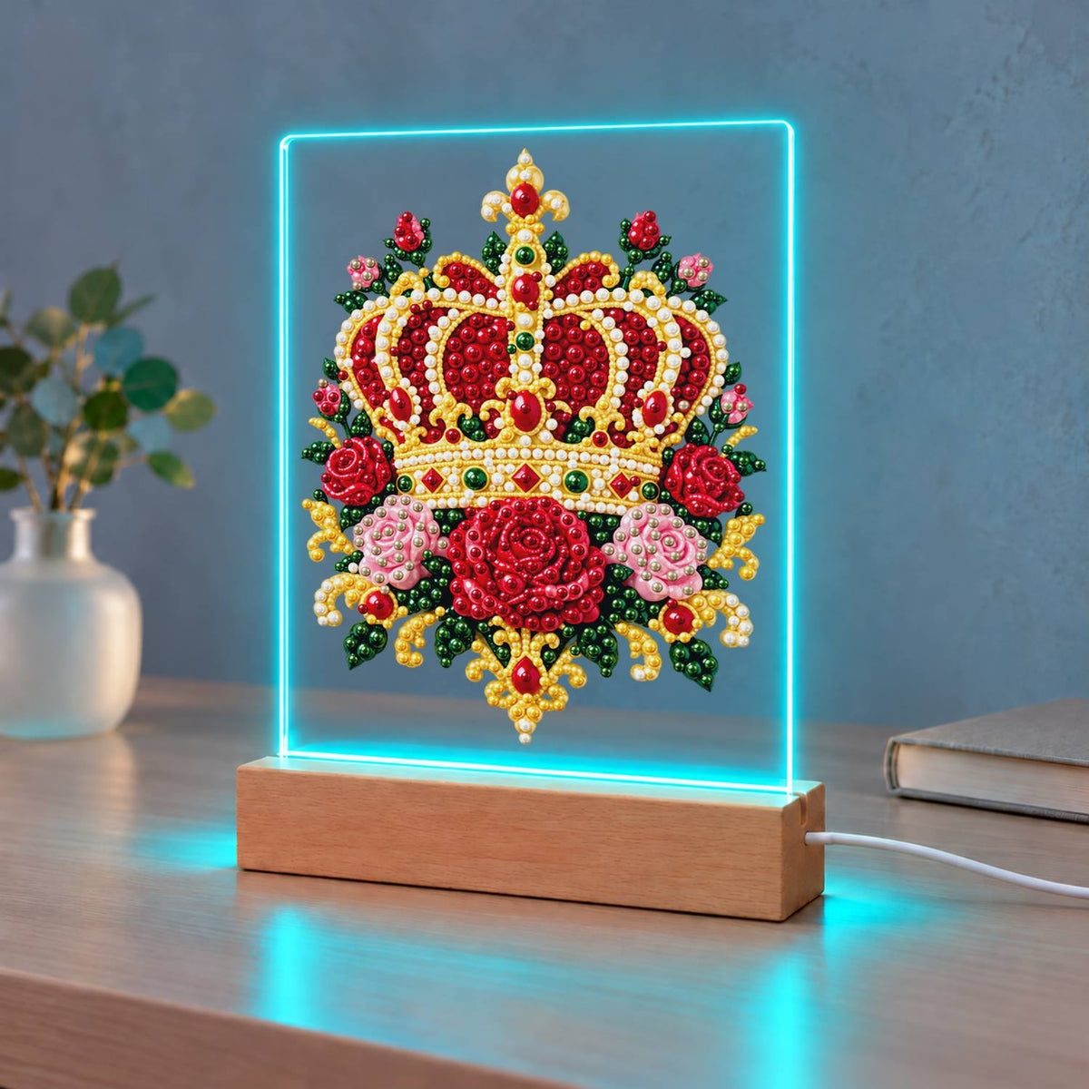 Royal Crown in Red Roses (Light-Up Pearl Painting)