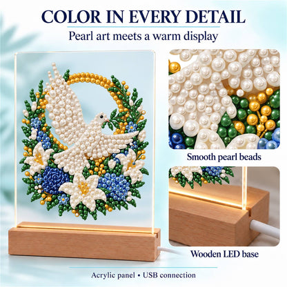 Dove in a Blue Rose Wreath (Light-Up Pearl Painting)