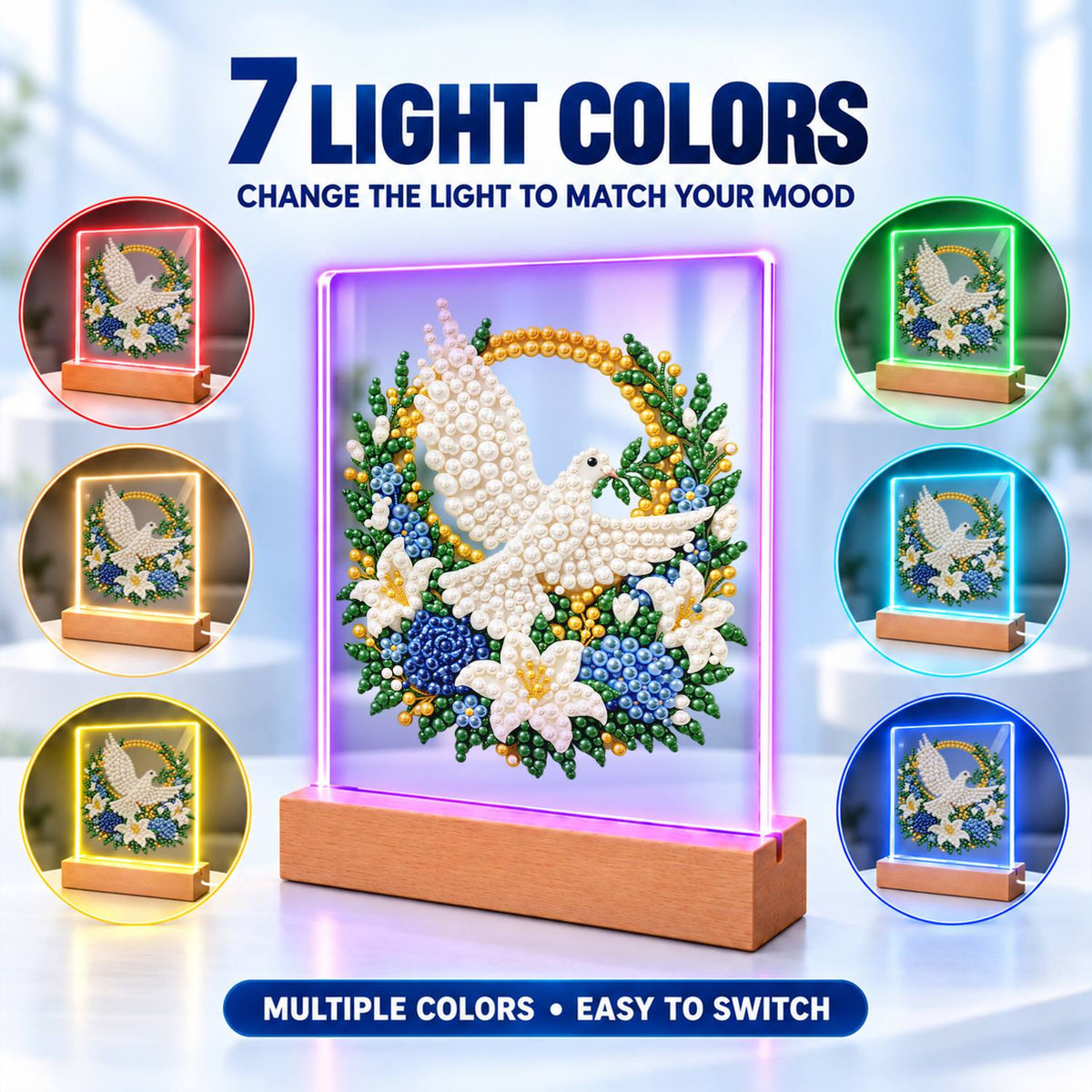 Dove in a Blue Rose Wreath (Light-Up Pearl Painting)