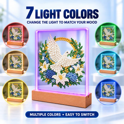 Dove in a Blue Rose Wreath (Light-Up Pearl Painting)