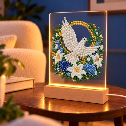 Dove in a Blue Rose Wreath (Light-Up Pearl Painting)