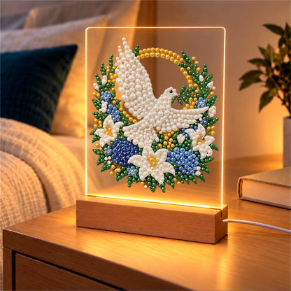 Dove in a Blue Rose Wreath (Light-Up Pearl Painting)