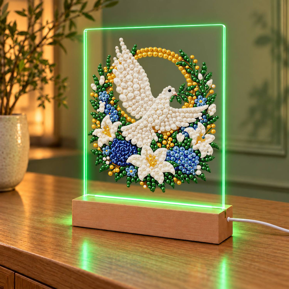 Dove in a Blue Rose Wreath (Light-Up Pearl Painting)