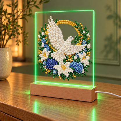 Dove in a Blue Rose Wreath (Light-Up Pearl Painting)