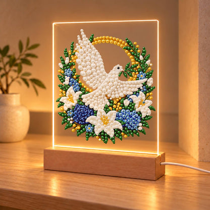 Dove in a Blue Rose Wreath (Light-Up Pearl Painting)