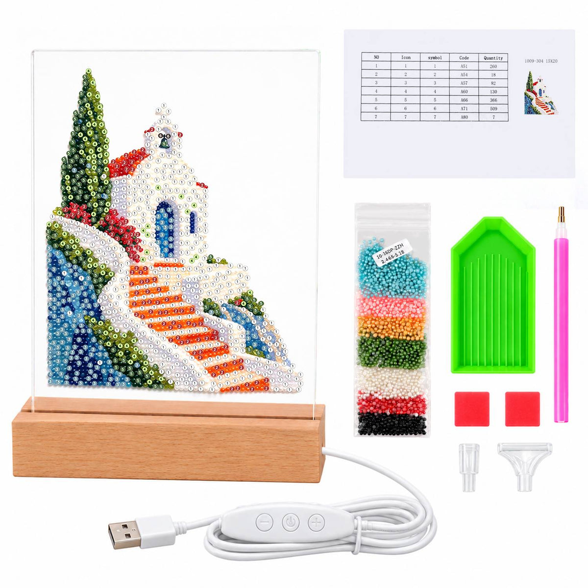 Clifftop Chapel and Red Stairway (Light-Up Pearl Painting)