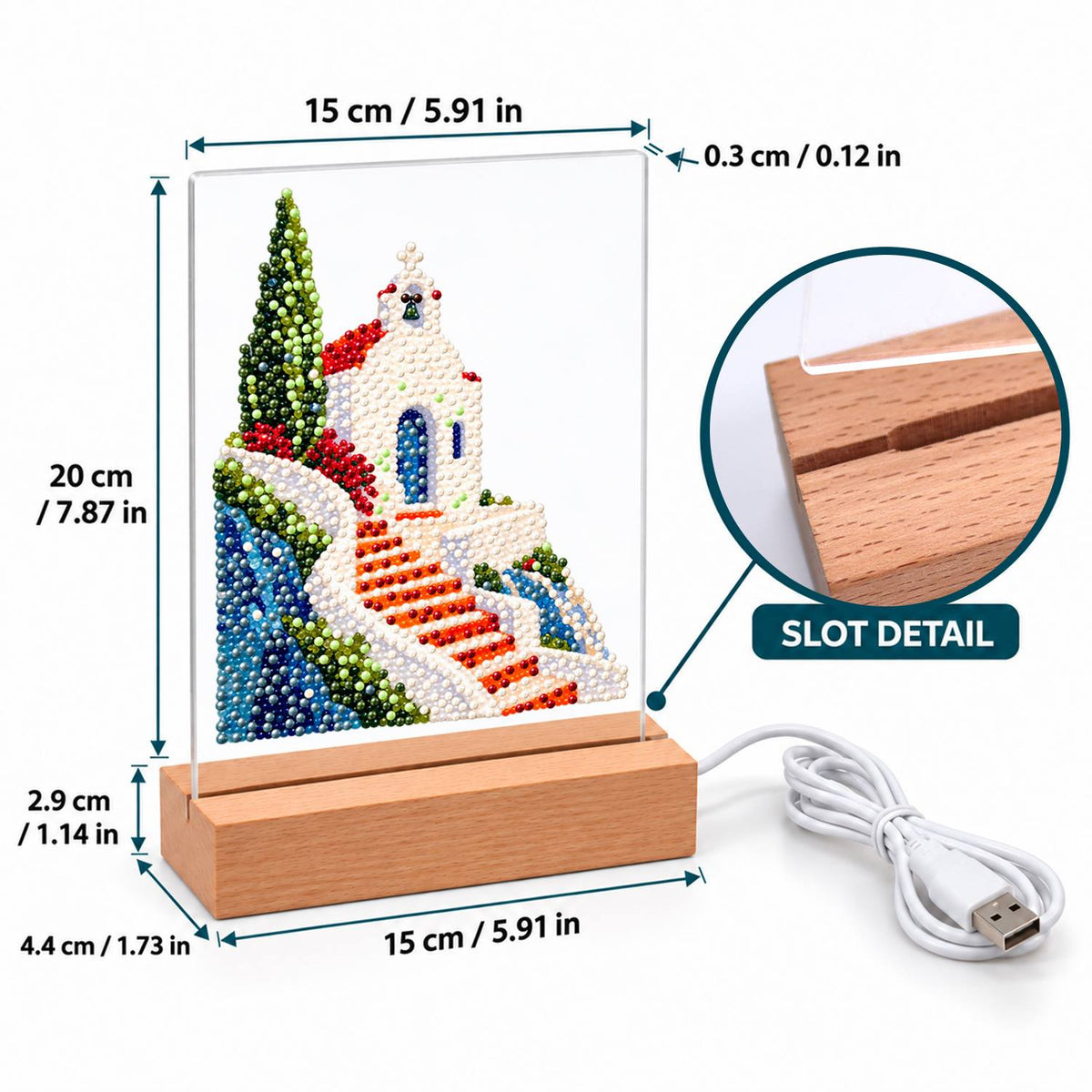 Clifftop Chapel and Red Stairway (Light-Up Pearl Painting)