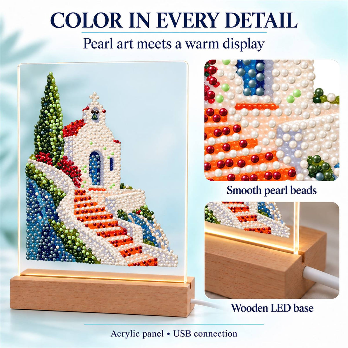 Clifftop Chapel and Red Stairway (Light-Up Pearl Painting)